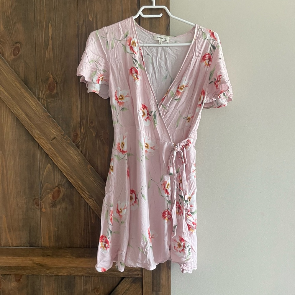 monteau Pink Floral Wrap Dress